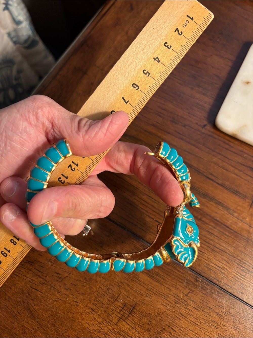 Kenneth Jay Lane KJL Teal Enamel & Rhinestone Elephant Head Cuff Bracelet - Picture 10 of 10